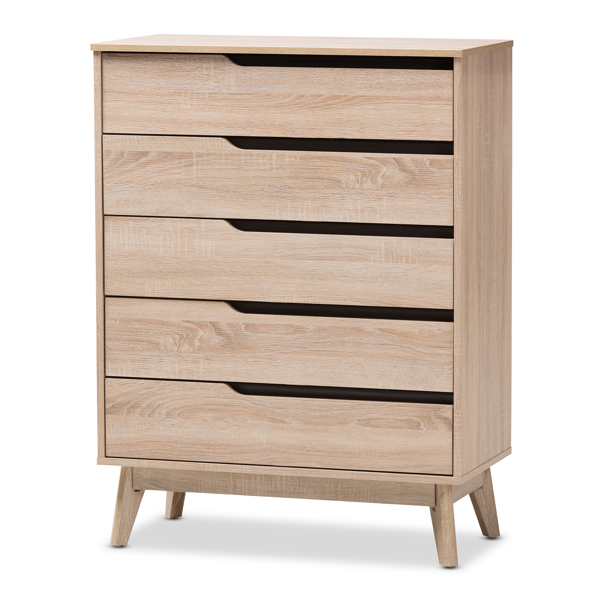 Fella Mid-Century Modern Two-Tone Oak and Grey Wood 5-Drawer Chest