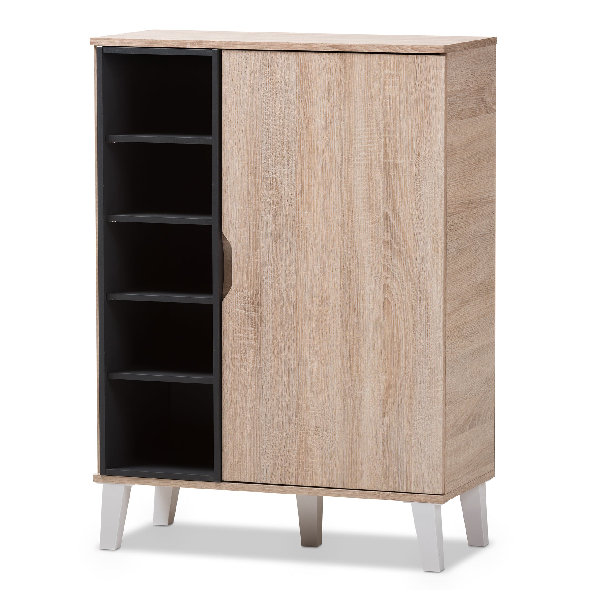 Adelina Mid-Century Modern 1-door Oak and Grey Wood Shoe Cabinet