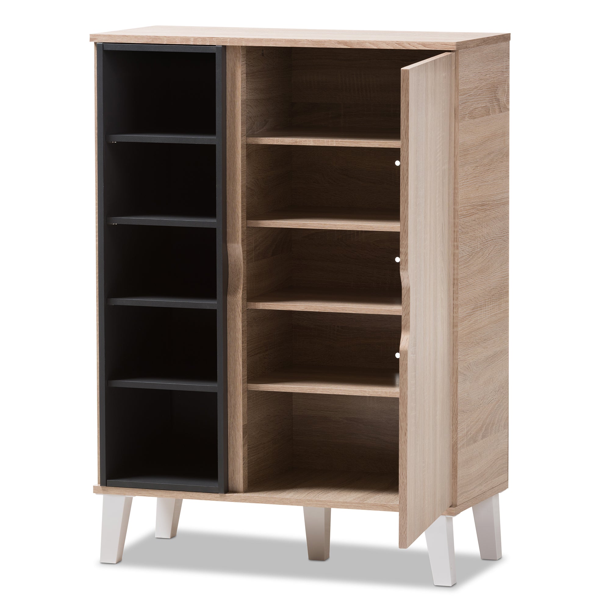 Adelina Mid-Century Modern 1-door Oak and Grey Wood Shoe Cabinet