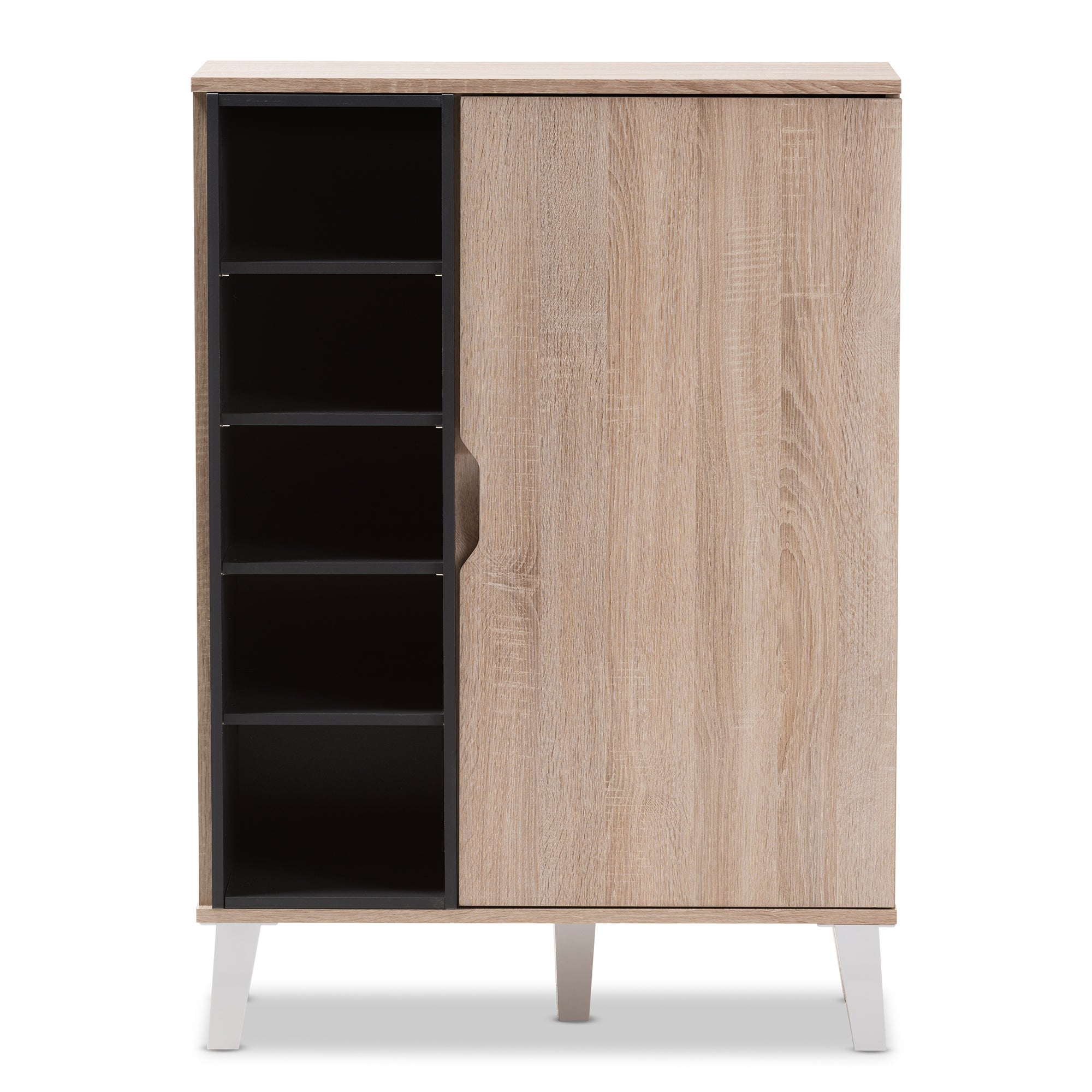 Adelina Mid-Century Modern 1-door Oak and Grey Wood Shoe Cabinet