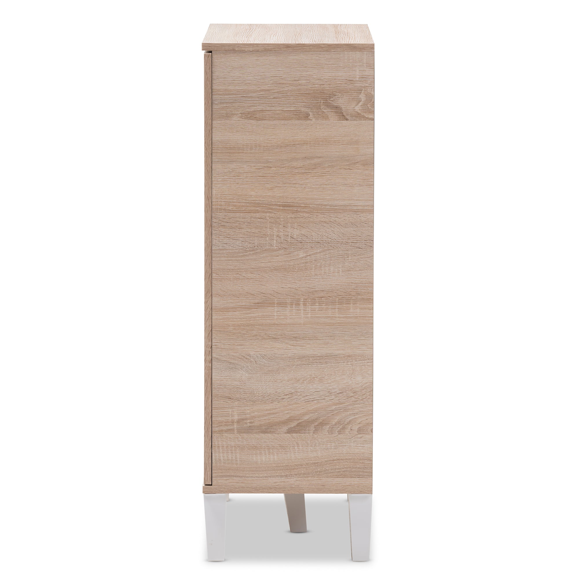 Adelina Mid-Century Modern 1-door Oak and Grey Wood Shoe Cabinet