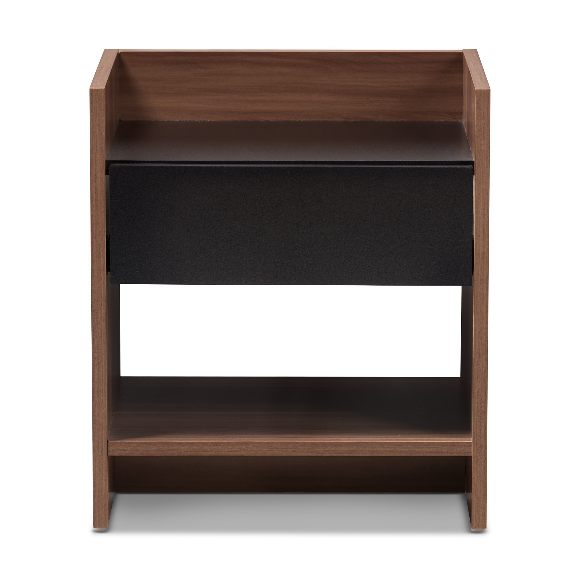 Vanda Modern and Contemporary Two-Tone Walnut and Black Wood 1-Drawer Nightstand