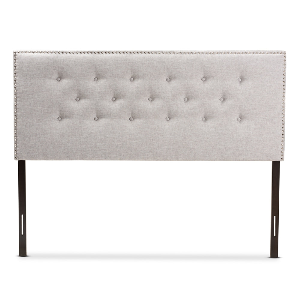Windsor Modern and Contemporary Greyish Beige Fabric Upholstered Queen Size Headboard