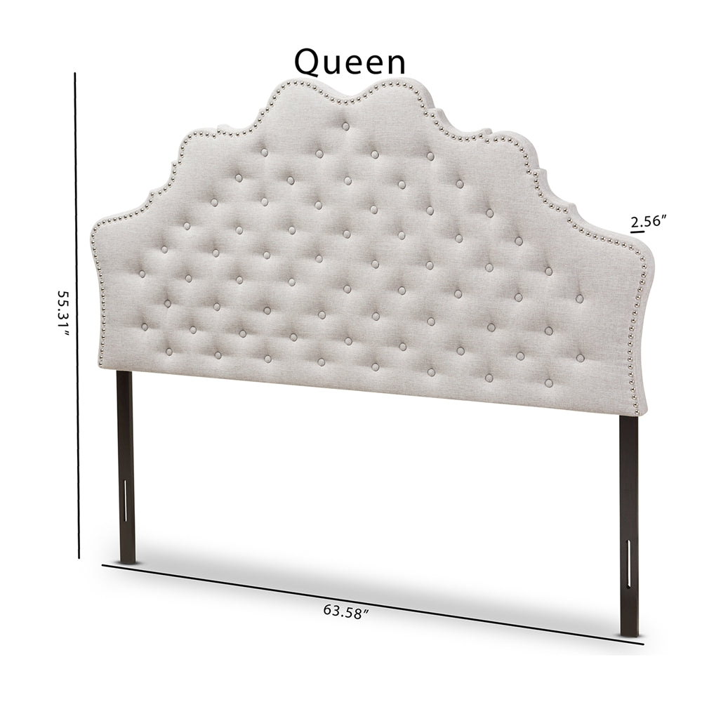 Hilda Modern and Contemporary Greyish Beige Fabric Queen Size Headboard