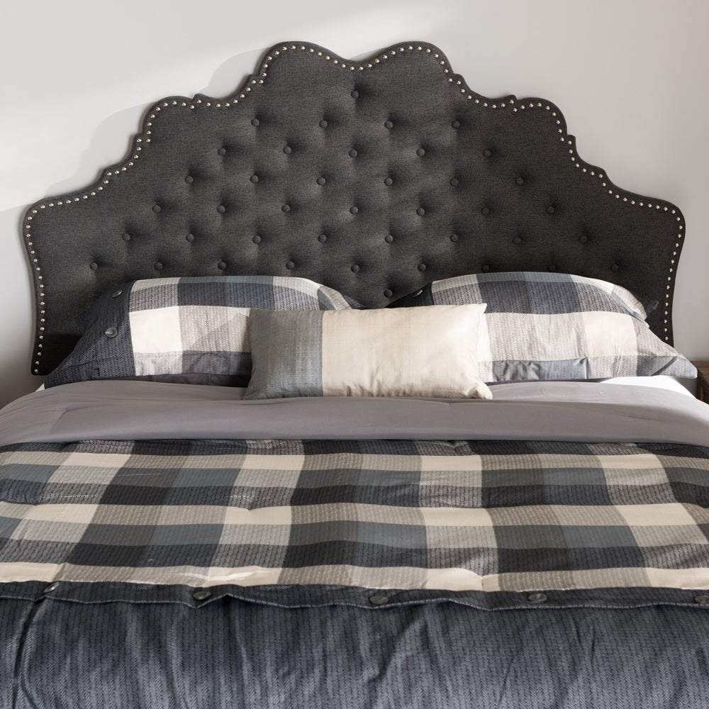 Hilda Modern and Contemporary Dark Grey Fabric Queen Size Headboard
