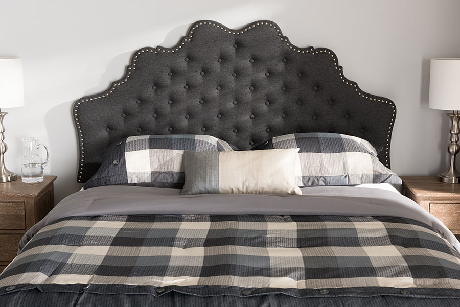 Hilda Modern and Contemporary Dark Grey Fabric Queen Size Headboard