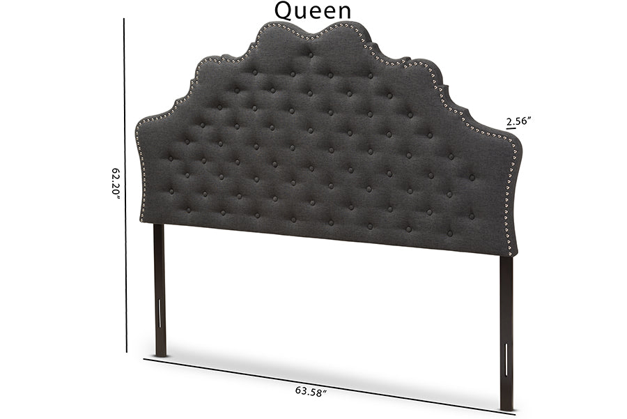 Hilda Modern and Contemporary Dark Grey Fabric Queen Size Headboard