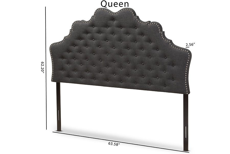 Hilda Modern and Contemporary Dark Grey Fabric Queen Size Headboard