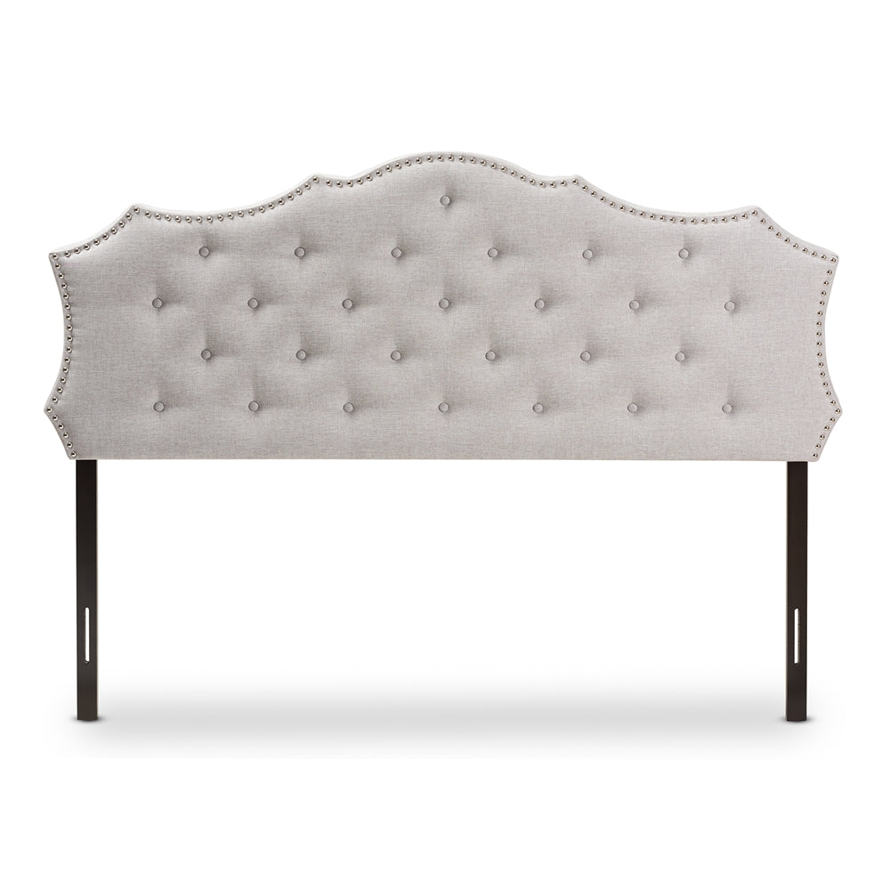 Aurora Modern and Contemporary Greyish Beige Fabric Queen Size Headboard