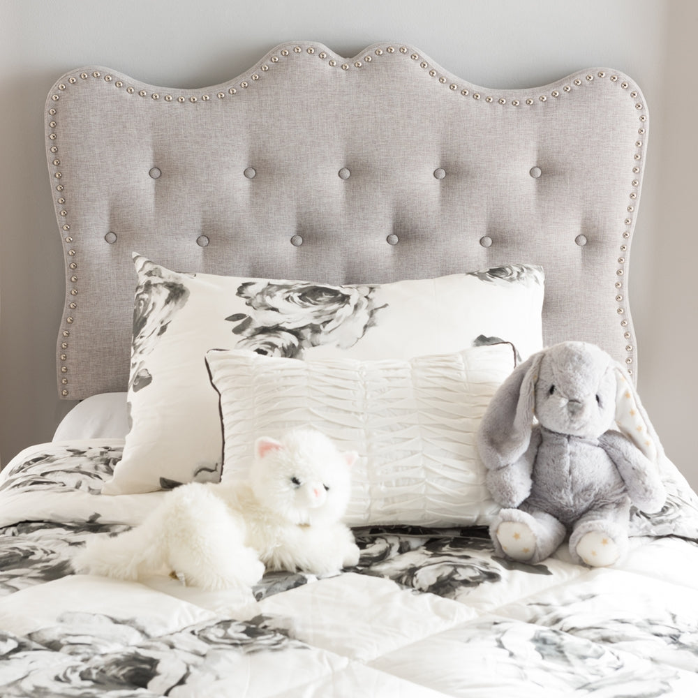 Emma Modern and Contemporary Greyish Beige Fabric Twin Size Headboard
