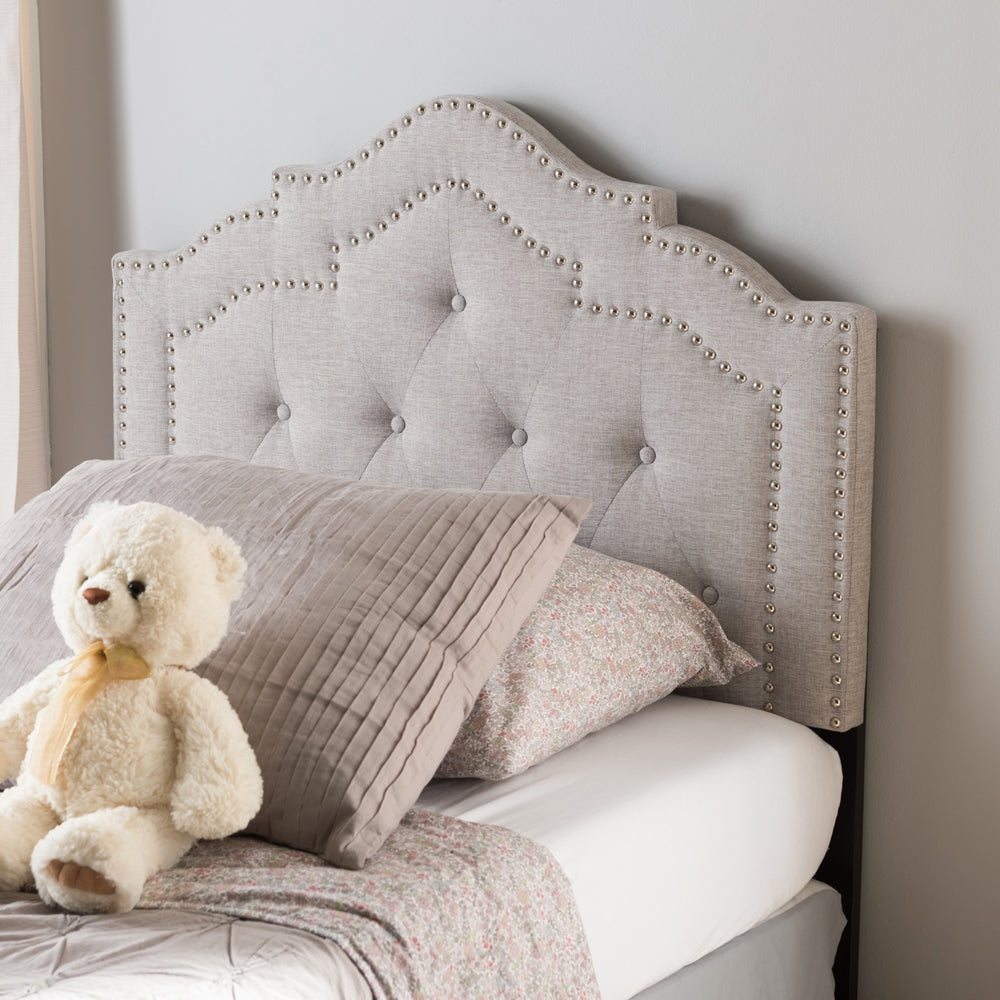 Edith Modern and Contemporary Greyish Beige Fabric Twin Size Headboard