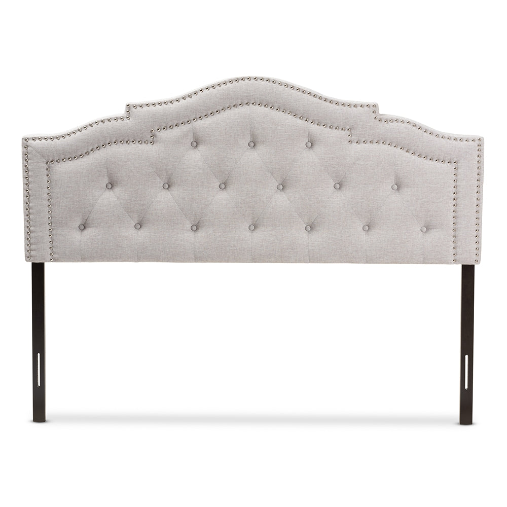 Edith Modern and Contemporary Greyish Beige Fabric Queen Size Headboard