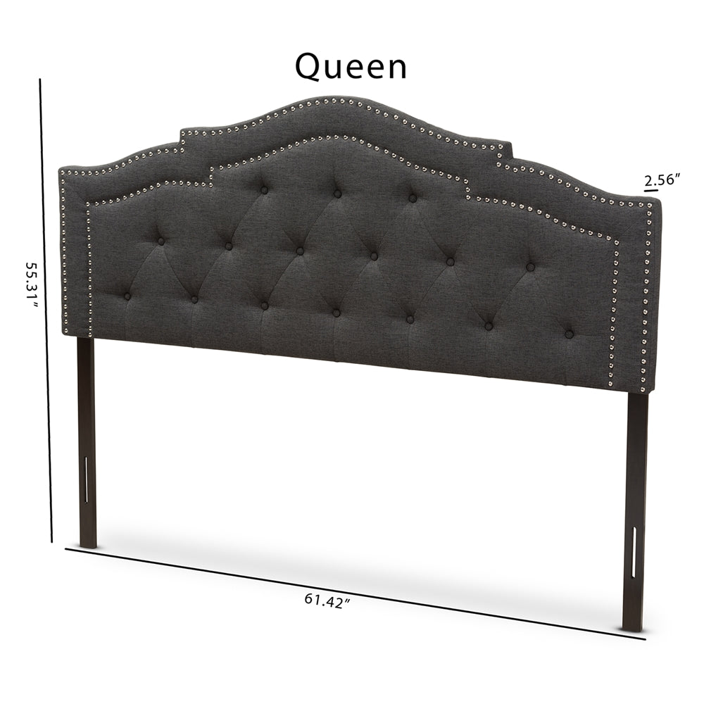 Edith Modern and Contemporary Dark Grey Fabric Queen Size Headboard