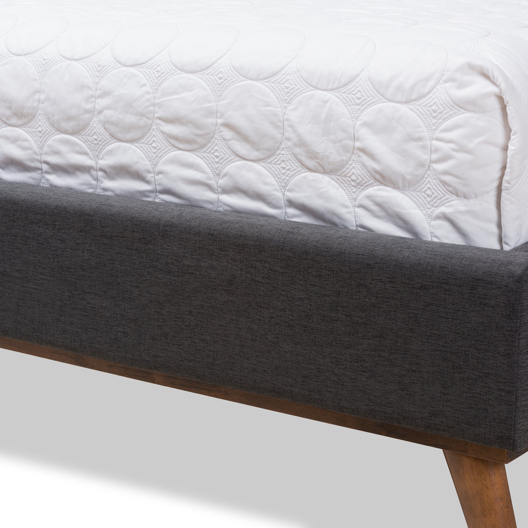 Valencia Mid-Century Modern Dark Grey Fabric Queen Size Platform Bed