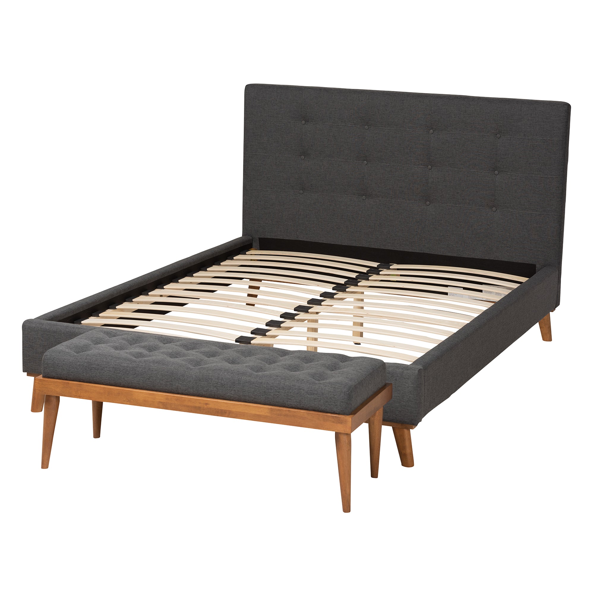 Valencia Mid-Century Modern Dark Grey Fabric Upholstered Queen Size 2-Piece Bedroom Set