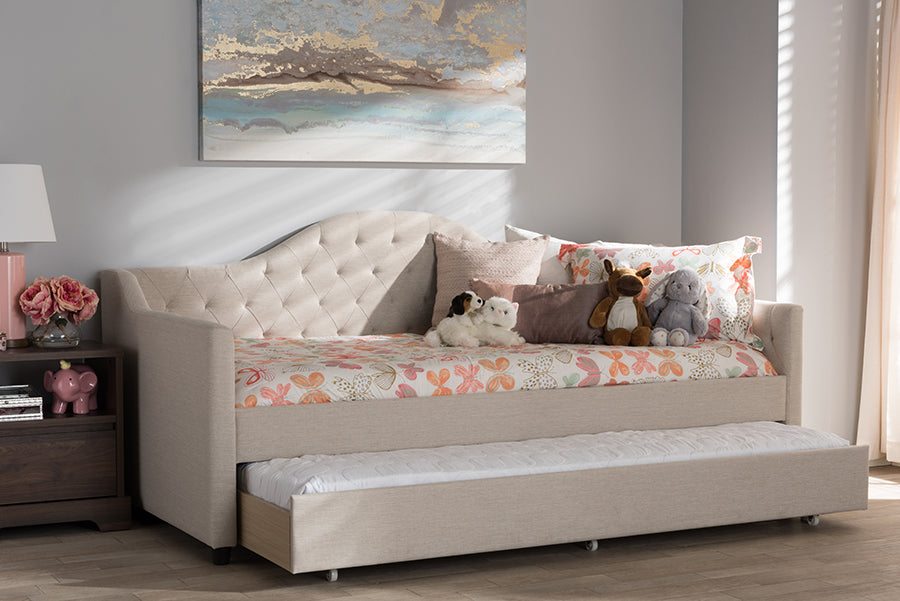 Perry Light Beige Fabric Daybed with Trundle