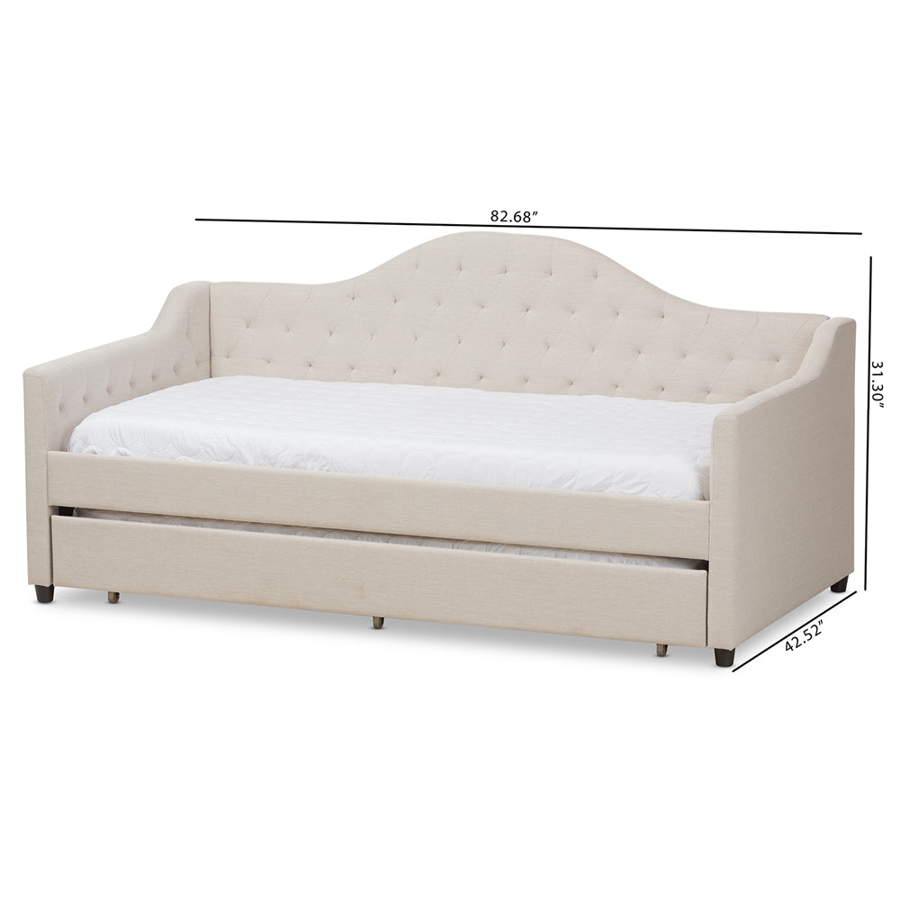 Perry Light Beige Fabric Daybed with Trundle