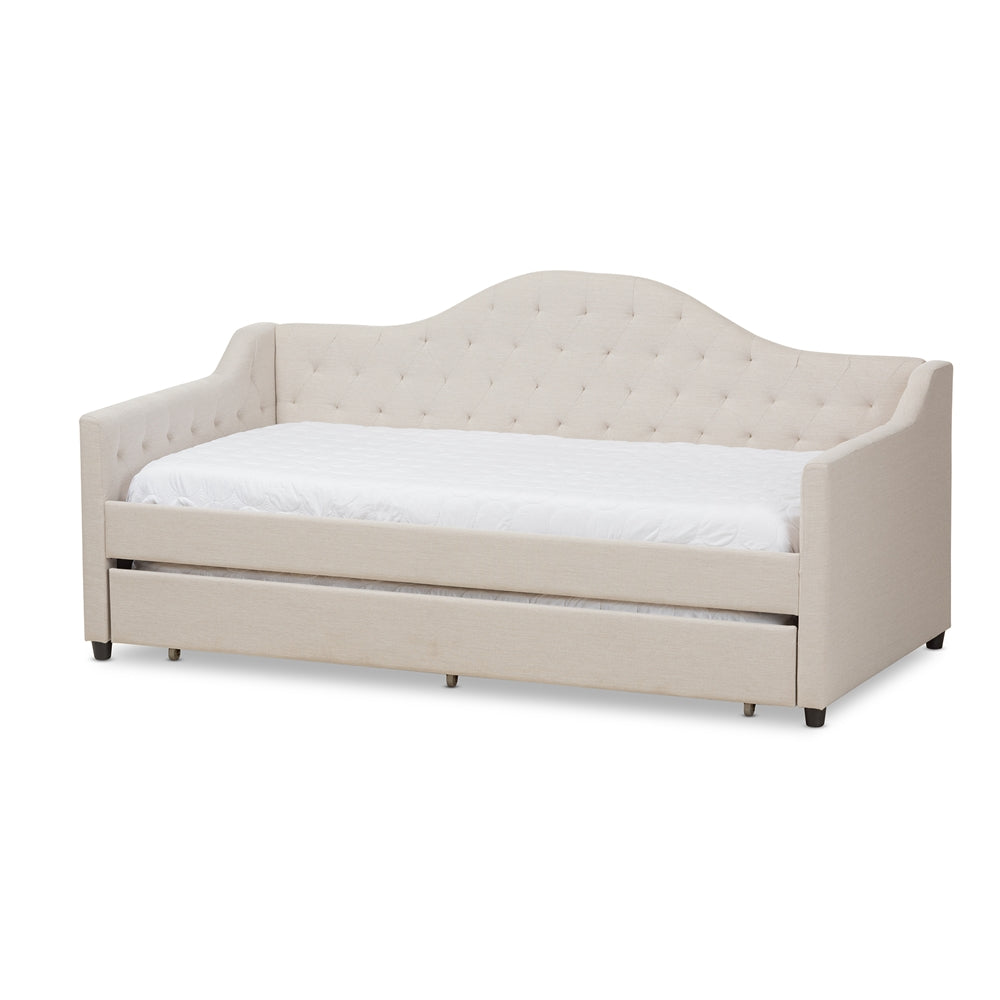 Perry Light Beige Fabric Daybed with Trundle