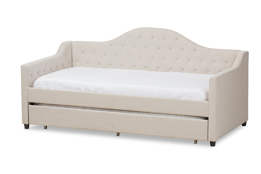 Perry Light Beige Fabric Daybed with Trundle