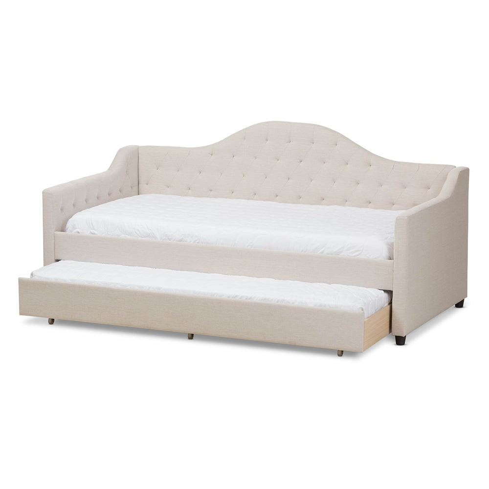 Perry Light Beige Fabric Daybed with Trundle