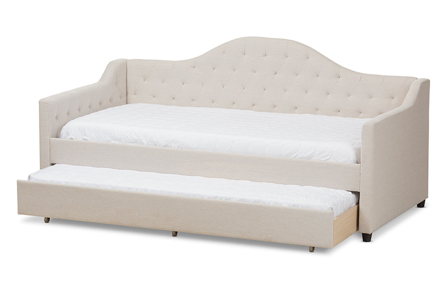 Perry Light Beige Fabric Daybed with Trundle