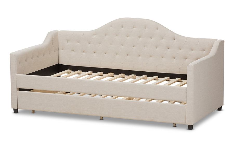 Perry Light Beige Fabric Daybed with Trundle