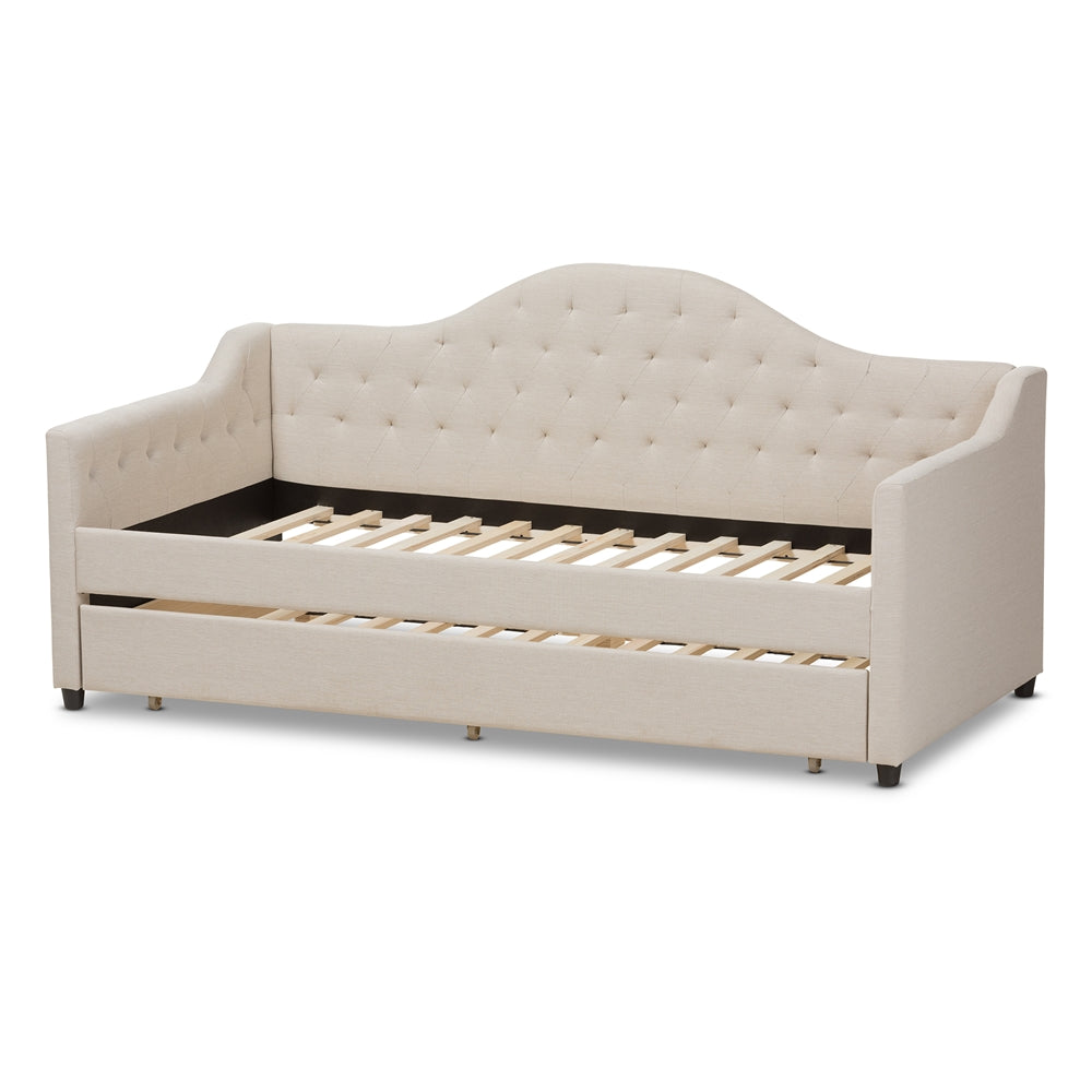 Perry Light Beige Fabric Daybed with Trundle
