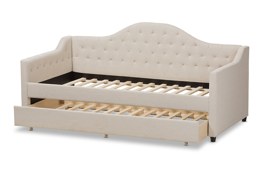 Perry Light Beige Fabric Daybed with Trundle