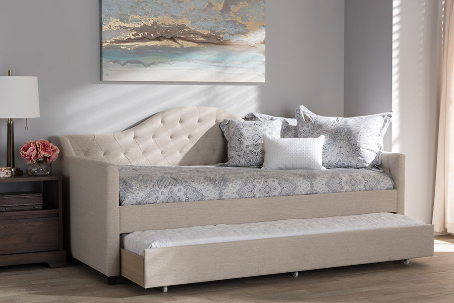 Perry Light Beige Fabric Daybed with Trundle