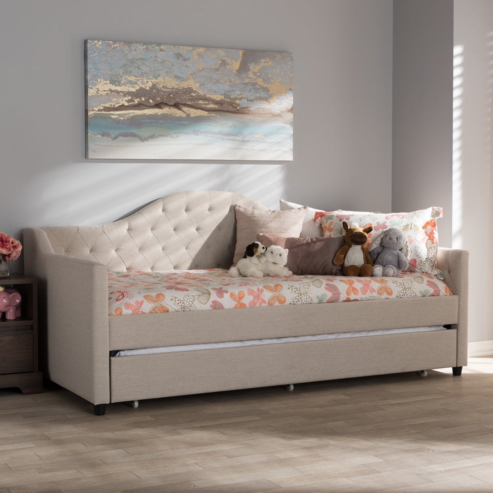 Perry Light Beige Fabric Daybed with Trundle