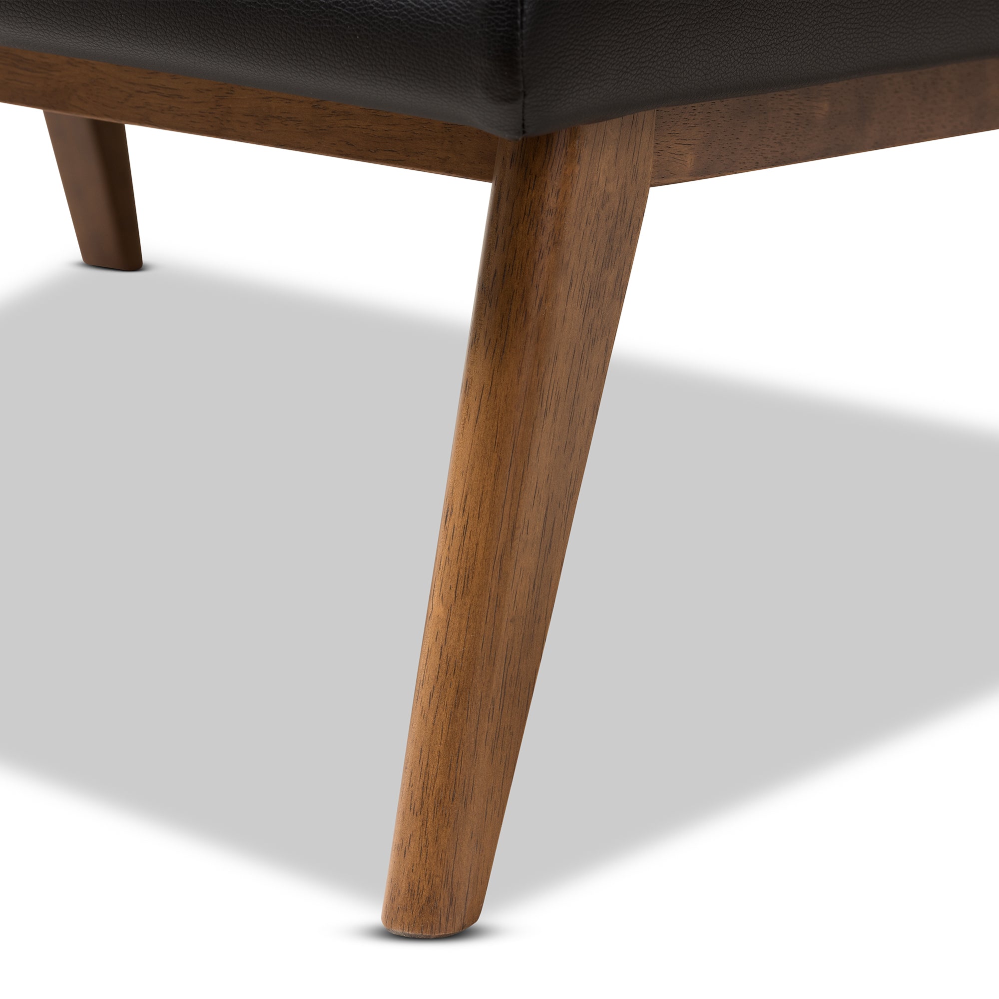 Annetha Mid-Century Modern Black Faux Leather Upholstered Walnut Finished Wood Lounge Chair