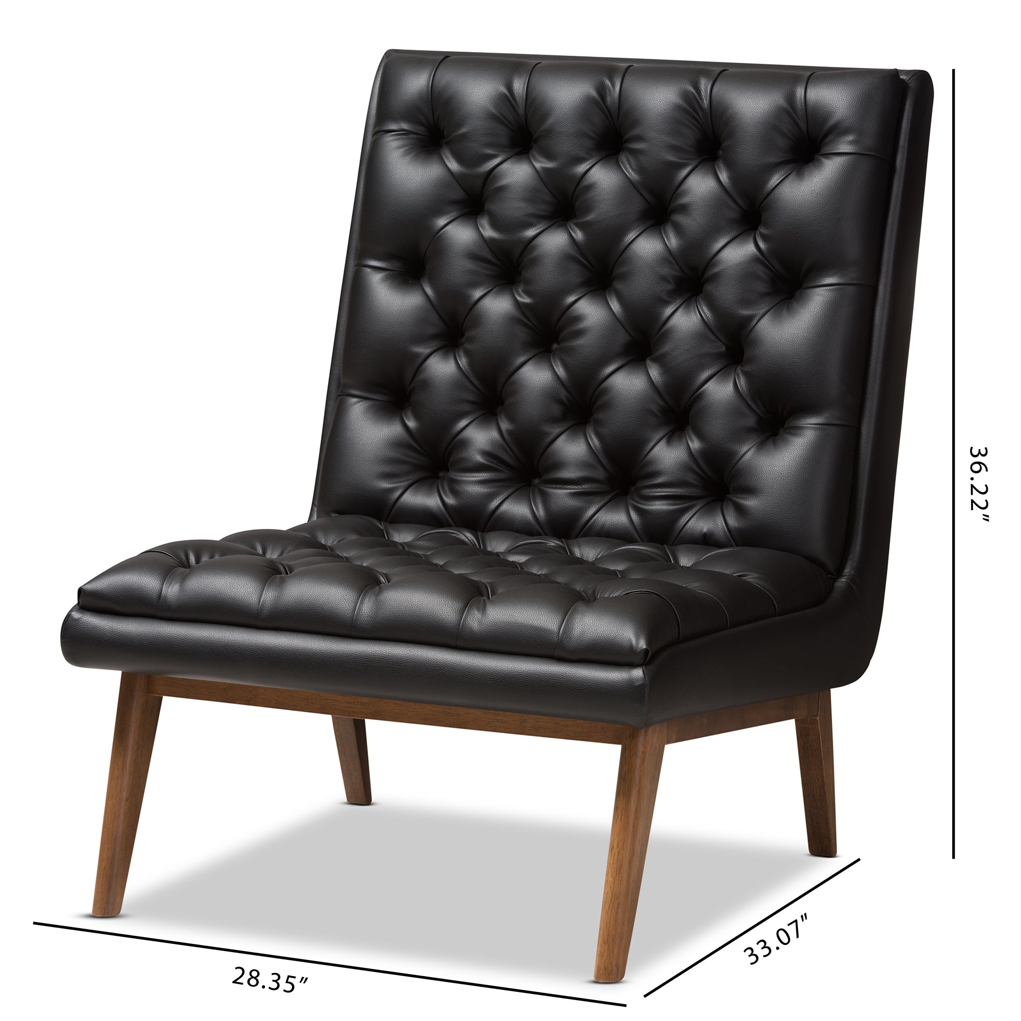 Annetha Mid-Century Modern Black Faux Leather Upholstered Walnut Finished Wood Lounge Chair