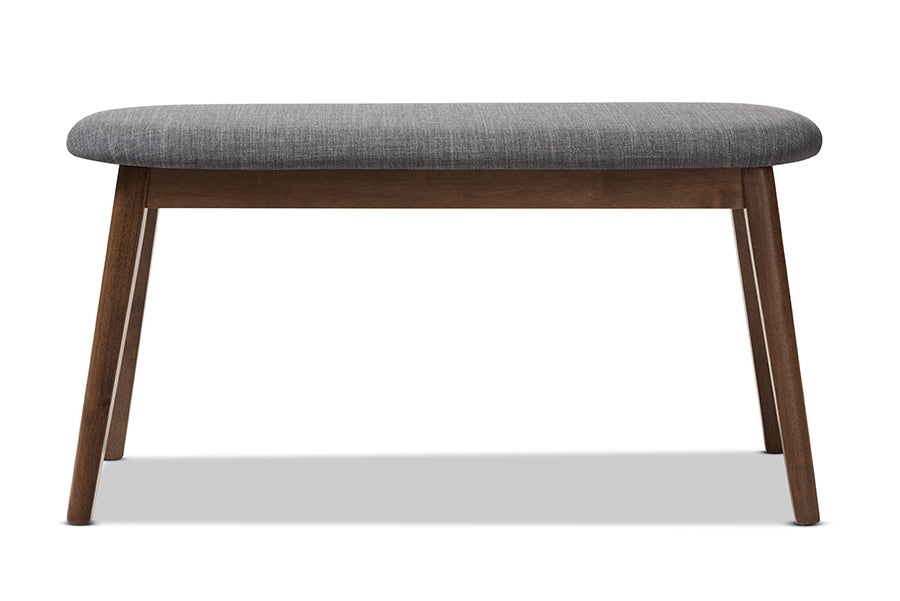 Easton Mid-Century Modern Dark Grey Fabric Upholstered Walnut Finished Wood Bench