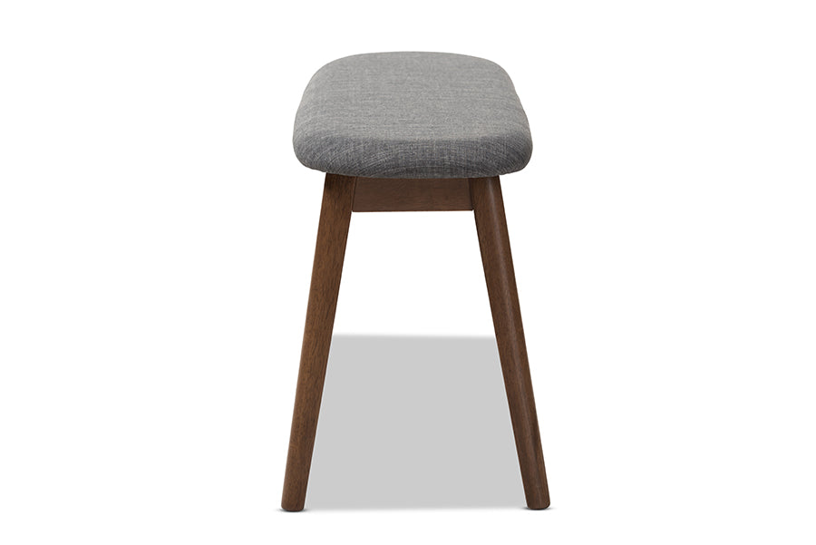 Easton Mid-Century Modern Dark Grey Fabric Upholstered Walnut Finished Wood Bench