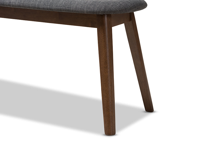 Easton Mid-Century Modern Dark Grey Fabric Upholstered Walnut Finished Wood Bench