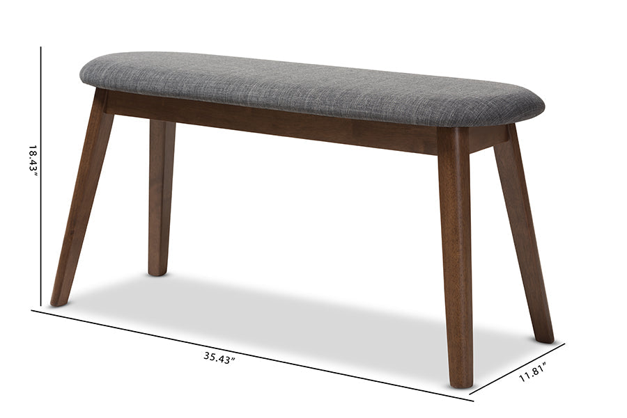 Easton Mid-Century Modern Dark Grey Fabric Upholstered Walnut Finished Wood Bench