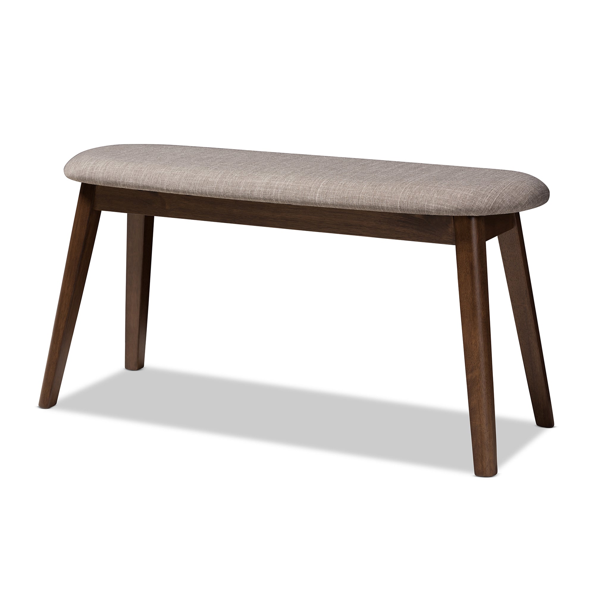 Easton Mid-Century Modern Light Grey Fabric Upholstered Walnut Finished Wood Bench