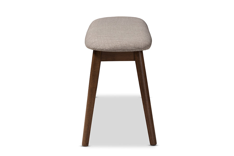 Easton Mid-Century Modern Light Grey Fabric Upholstered Walnut Finished Wood Bench