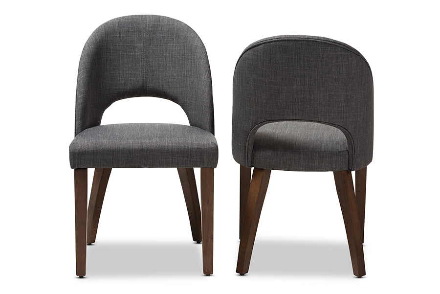 Wesley Mid-Century Modern Dark Grey Fabric Upholstered Walnut Finished Wood Dining Chair (Set of 2)
