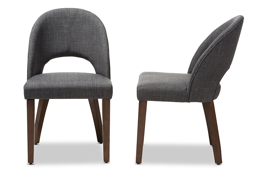 Wesley Mid-Century Modern Dark Grey Fabric Upholstered Walnut Finished Wood Dining Chair (Set of 2)