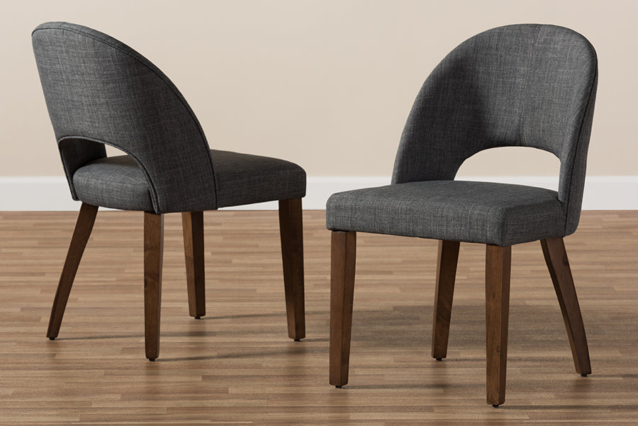 Wesley Mid-Century Modern Dark Grey Fabric Upholstered Walnut Finished Wood Dining Chair (Set of 2)