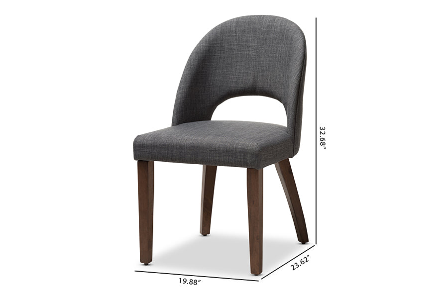 Wesley Mid-Century Modern Dark Grey Fabric Upholstered Walnut Finished Wood Dining Chair (Set of 2)