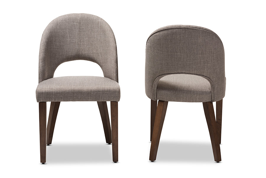 Wesley Mid-Century Modern Light Grey Fabric Upholstered Walnut Finished Wood Dining Chair (Set of 2)