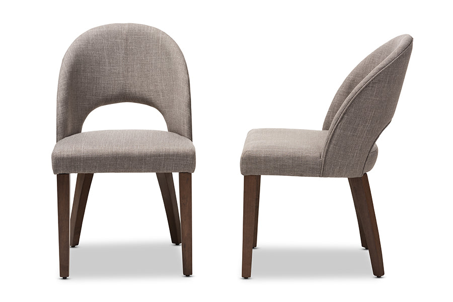 Wesley Mid-Century Modern Light Grey Fabric Upholstered Walnut Finished Wood Dining Chair (Set of 2)