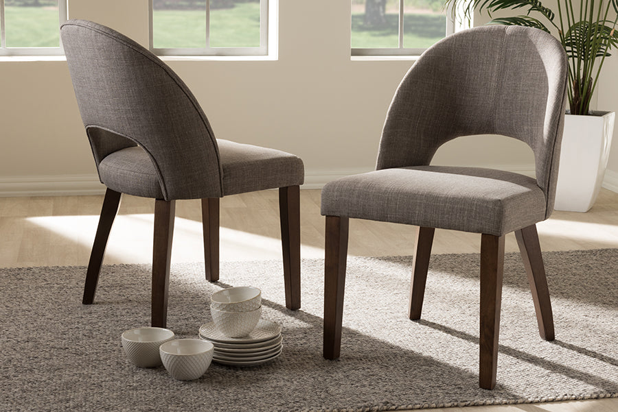 Wesley Mid-Century Modern Light Grey Fabric Upholstered Walnut Finished Wood Dining Chair (Set of 2)