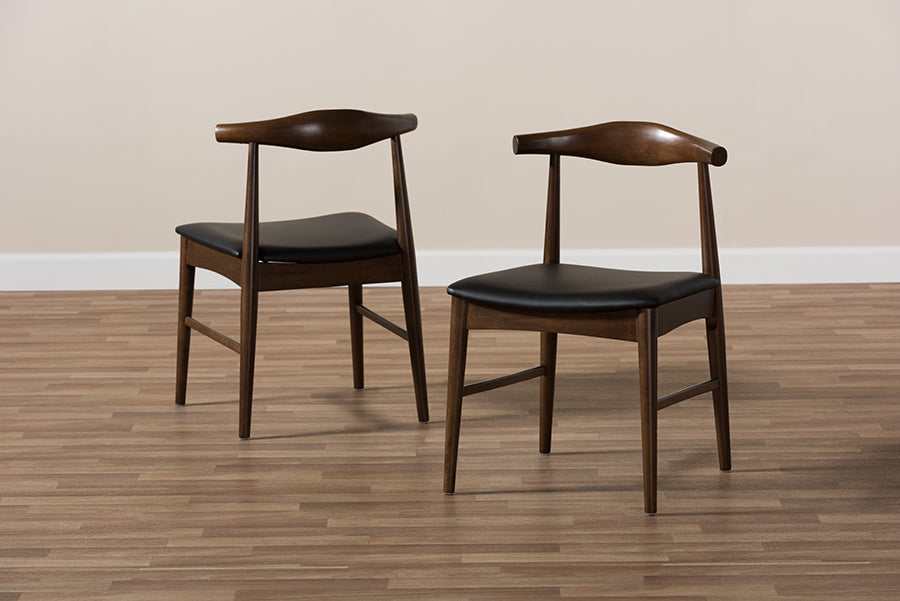 Winton Mid-Century Modern Walnut Wood Dining Chair (Set of 2)