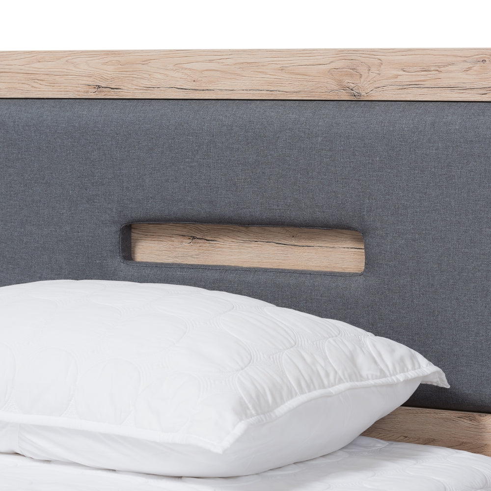 Pandora Two-Tone Dark Grey Light Brown 2-Drawer Twin Size Storage Bed