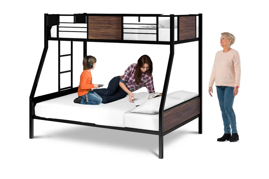 Patwin Rockport Full/Twin Black Metal Bunk Bed Space-Saving Design with Safety Rails