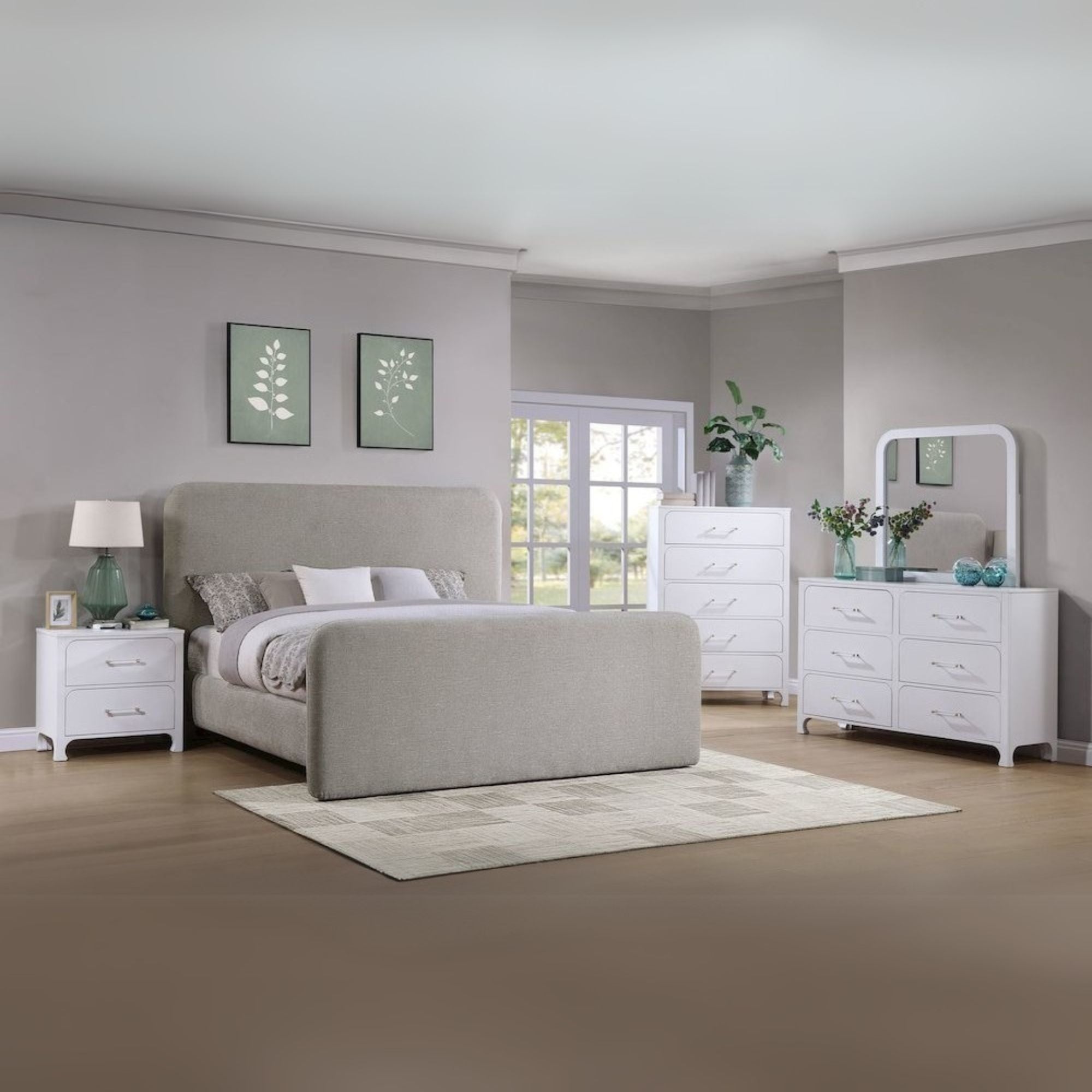 Holder Coaster Wren Queen Grey Upholstered Panel Bed – Contemporary Bedroom Furniture with Padded Rails