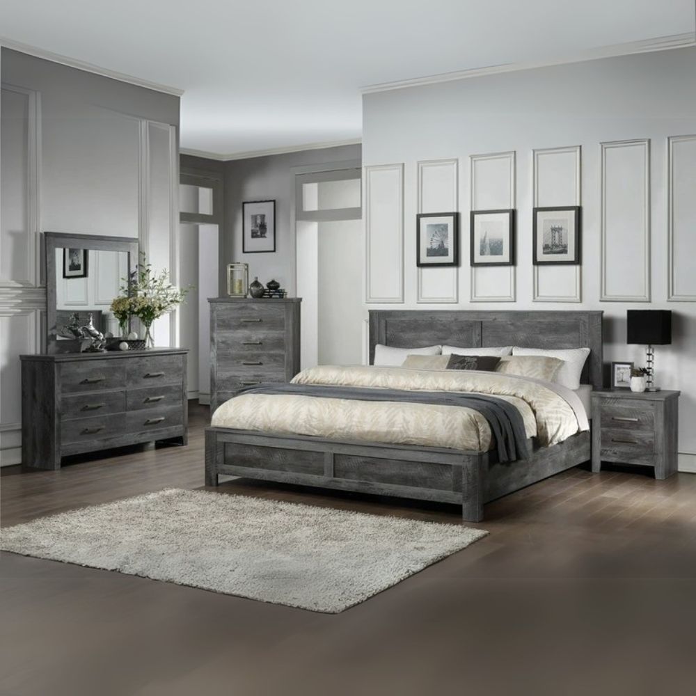 Daylan Vidalia Queen Wooden Bed in Rustic Gray Oak – Cottage Style with Durable Build